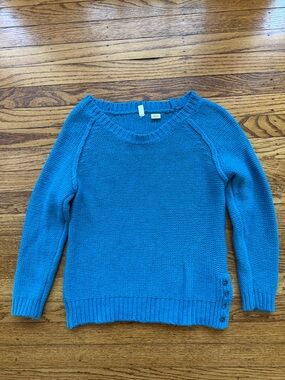 Moth Bright Turquoise Crewneck Sweater with Side Button Detail Anthropology